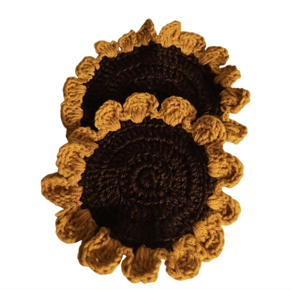 Hand Crafted Floral Coaster 2pc Set Sunflower Mug Rug Home Decor Faux Flower Mat - Picture 15 of 17